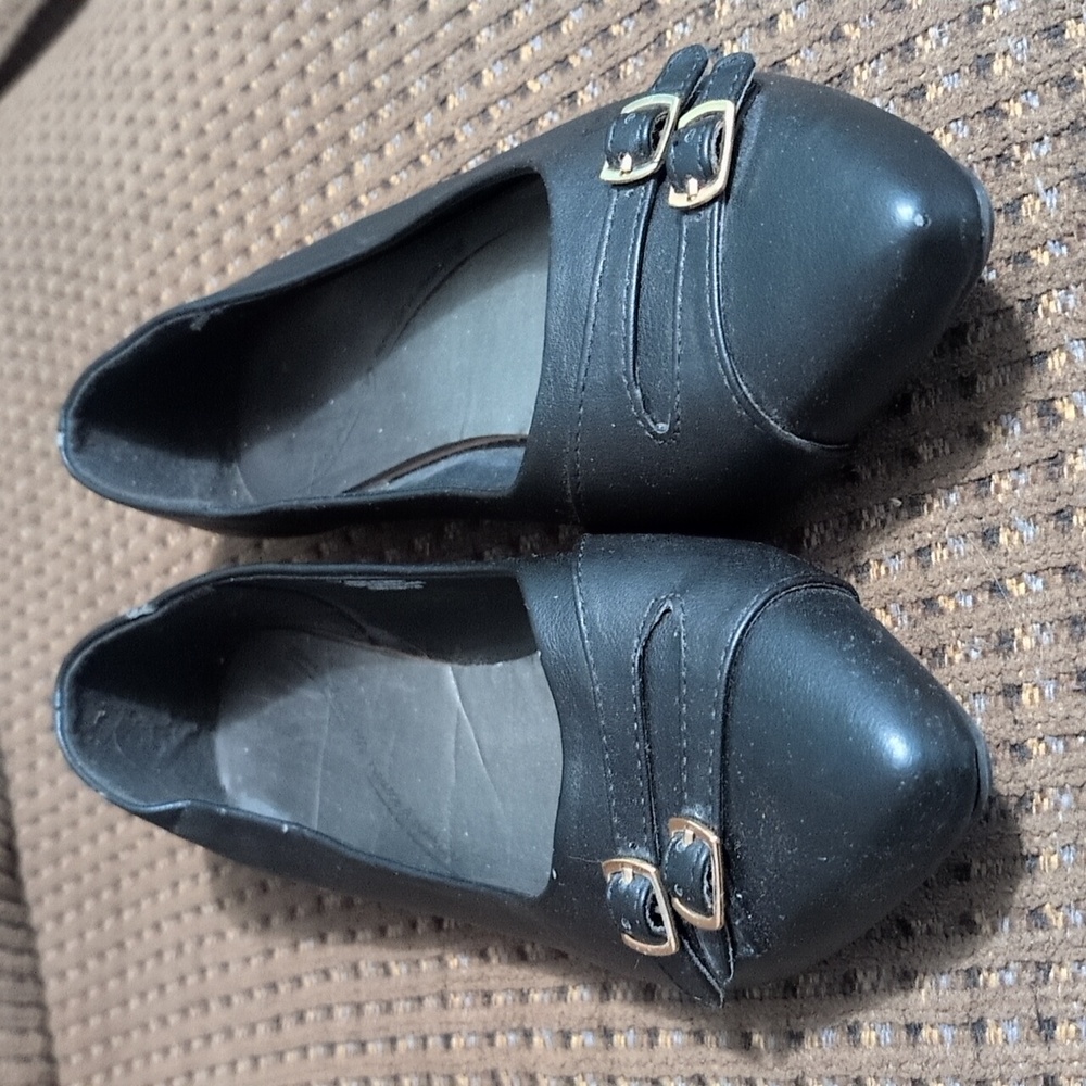 S2 George Black Women's Flats with Buckle Detail